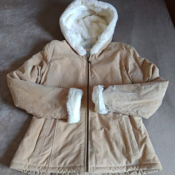 Stephanie Andrews Sueded Leather Coat/Jacket W/Hood Shearling Lined-Heavy SMALL - Picture 1 of 14